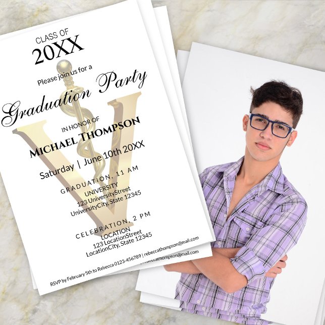 Elegant Gold Veterinary Graduation Party | Photo Invitation (Creator Uploaded)