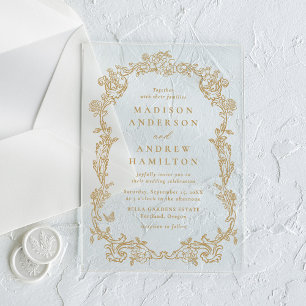 Elegant Gold Victorian Floral Frame Wedding Acrylic Invitations
