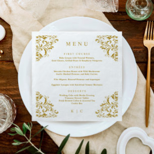 Elegant Gold Vintage Classic Wedding Menu Napkin