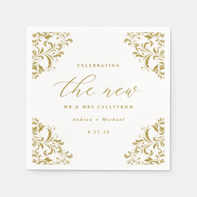 Elegant Gold Vintage Classic Wedding Napkin (Front)