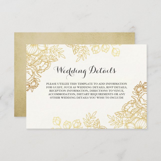 Elegant Gold Vintage Floral Wedding Details Invitation (Front/Back)