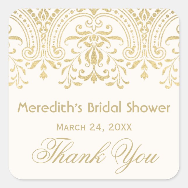 Elegant Gold Vintage Glamour Wedding Bridal Shower Square Sticker (Front)