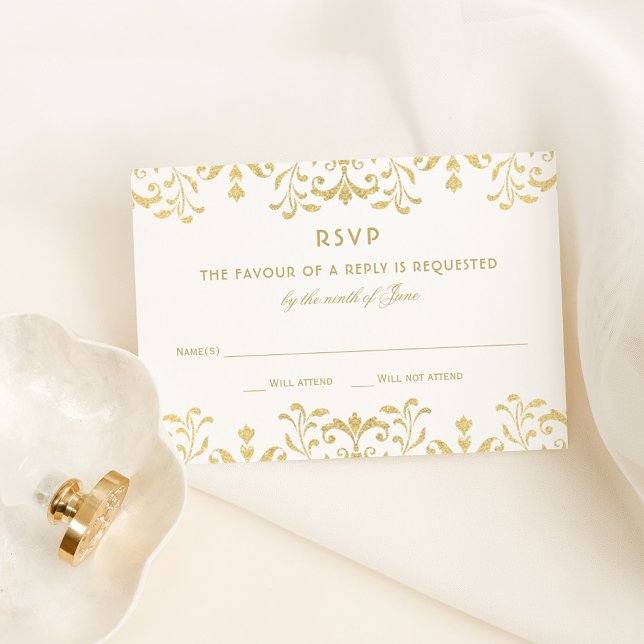Elegant Gold Vintage Glamour Wedding RSVP Card (Creator Uploaded)