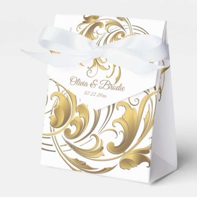 Elegant Gold Vintage Swirls Wedding Favour Box (Front Side)