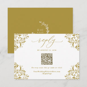 Elegant Gold Vintage Wedding QR Code RSVP Card