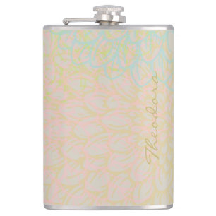 Elegant Gold Violet Abstract Floral Hip Flask