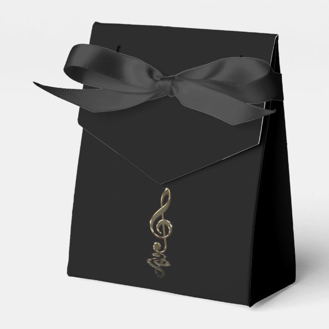 Elegant Gold Violin Key,Black Favour Box (Front Side)