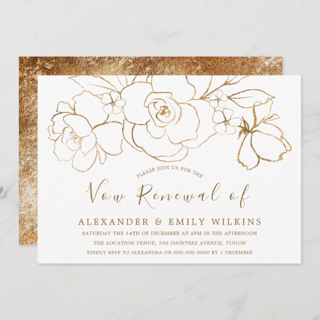 Elegant Gold Vow Renewal 50th Wedding Anniversary Invitation (Front/Back)