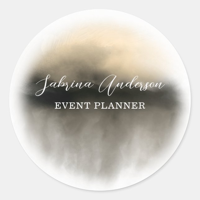 Elegant Gold Watercolor Elliptical Abstract Script Classic Round Sticker (Front)