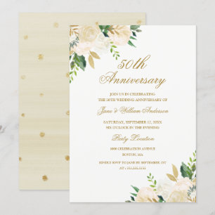 Elegant Gold Watercolor Floral Anniversary Invitation