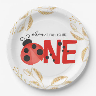 Elegant Gold & Watercolor Ladybug Fun To Be One Paper Plate