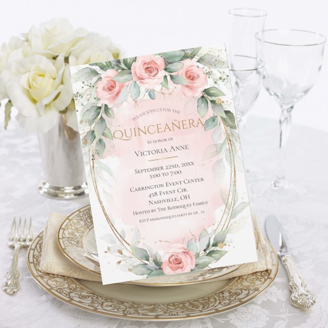 Elegant Gold Watercolor Pink Quinceañera Invitation (Creator Uploaded)