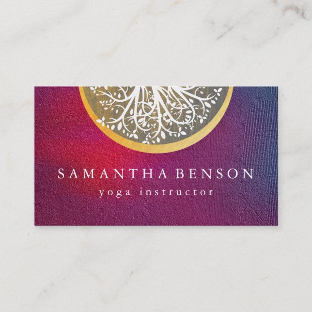 Elegant Gold Watercolor Tree Yoga and Meditation Business Card (Front)