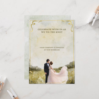 Elegant Gold Watercolor Wedding Invitation | Roman
