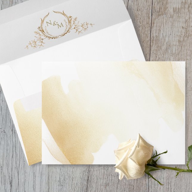 Elegant Gold Watercolor with Monogram Wedding Envelope (Creator Uploaded)