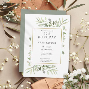 Elegant Gold Watercolour Greenery 70th Birthday Invitation