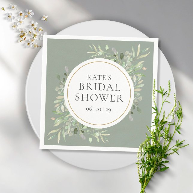 Elegant Gold Watercolour Greenery Bridal Shower Napkin (Creator Uploaded)