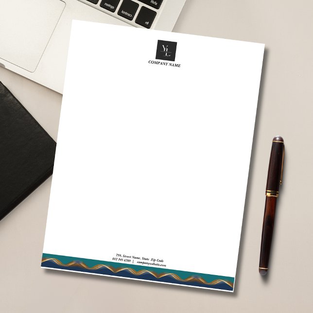 Elegant Gold Wave Blue Teal Logo Business Notepad (Creator Uploaded)