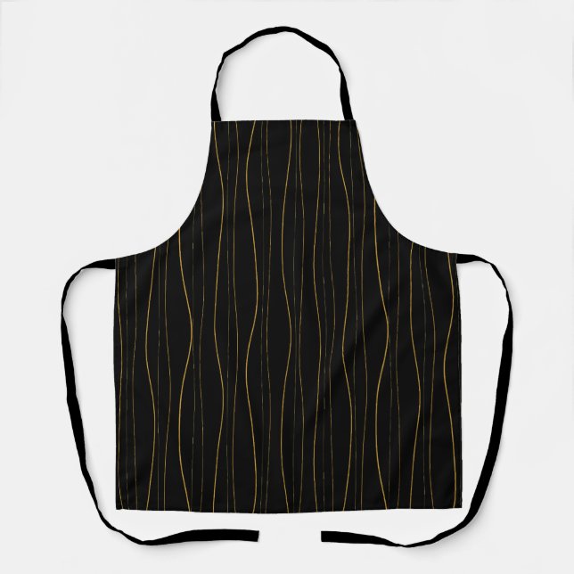 Elegant Gold Wavy Lines Pattern Apron (Front)