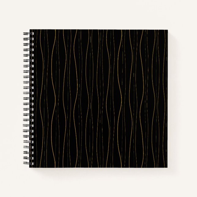 Elegant Gold Wavy Lines Pattern Notebook (Front)