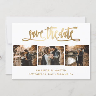 Elegant Gold Wedding 3 Photo Save The Date
