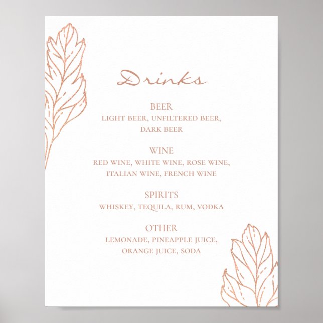 Elegant gold wedding alcohol bar. Botanical drinks Poster (Front)