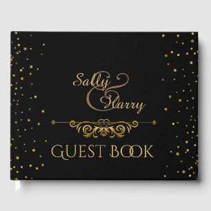 Elegant Gold Wedding   Black Gold Confetti Dots Guest Book