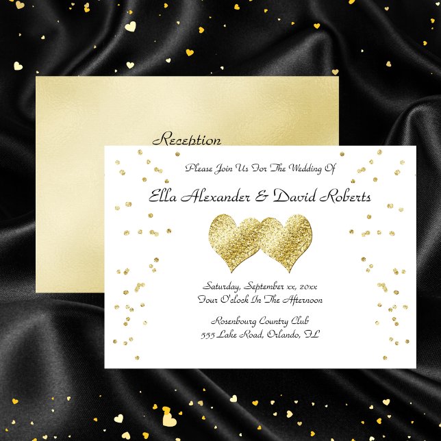Elegant Gold Wedding Hearts Invitation (Elegant Gold Wedding Hearts Invitation With RSVP)