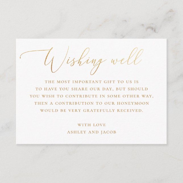 Elegant Gold Wedding | Honeymoon Wishing Well Enclosure Card (Front)