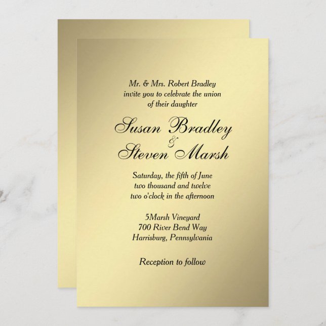 Elegant Gold Wedding Invitation (Front/Back)