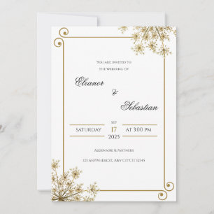 Elegant Gold Wedding Invitation with Floral Accent