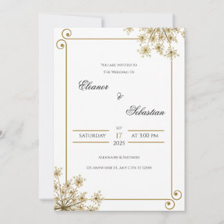 Elegant Gold Wedding Invitation with Floral Accent