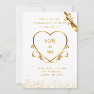 Elegant Gold Wedding Invitations with Heart