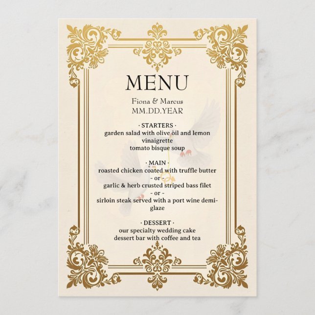 Elegant Gold Wedding Menu Card Luxury Reception (Front)