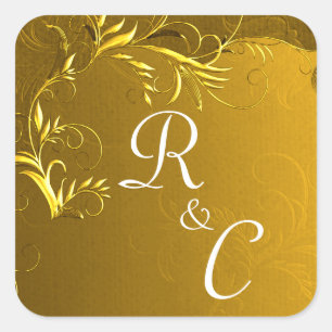 Elegant Gold Wedding Monogram Square Sticker