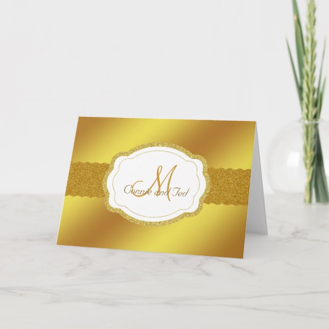 Elegant Gold Wedding Monogram Thank You Card (Front)