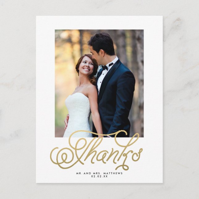 Elegant Gold Wedding Photo Thank You Postcard (Front)