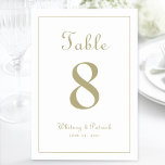 Elegant Gold Wedding Reception Table Formal Dinner Table Number<br><div class="desc">Wedding Table Number event party sign design features a classic elegance with contemporary chic gold-tone colour on a classic white background. Personalise wedding table design with your name, wedding date and table number in trendy lettering and script. The back of the card is a duplicate of the front. Follow our...</div>