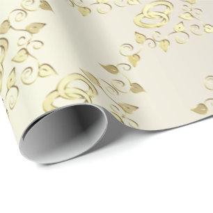 Elegant Gold Wedding Rings On White Satin Wrapping Paper
