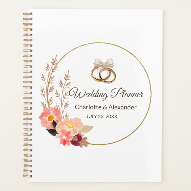 Elegant Gold Wedding Rings Personalised Planner (Front)