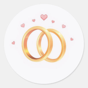 Elegant Gold Wedding Rings & Pink Hearts Classic Round Sticker