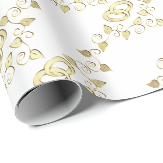 Elegant Gold Wedding Rings Wrapping Paper (Roll Corner)