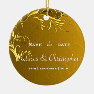 Elegant Gold Wedding Save the Date Ceramic Ornament