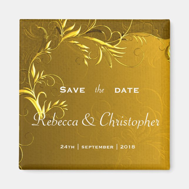 Elegant Gold Wedding Save the Date Magnet (Front)