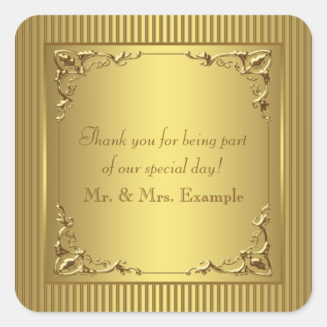 Elegant Gold Wedding Square Sticker (Front)