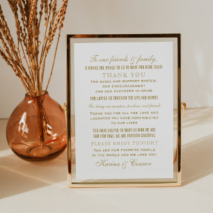 Elegant Gold Wedding Thank You Message Sign