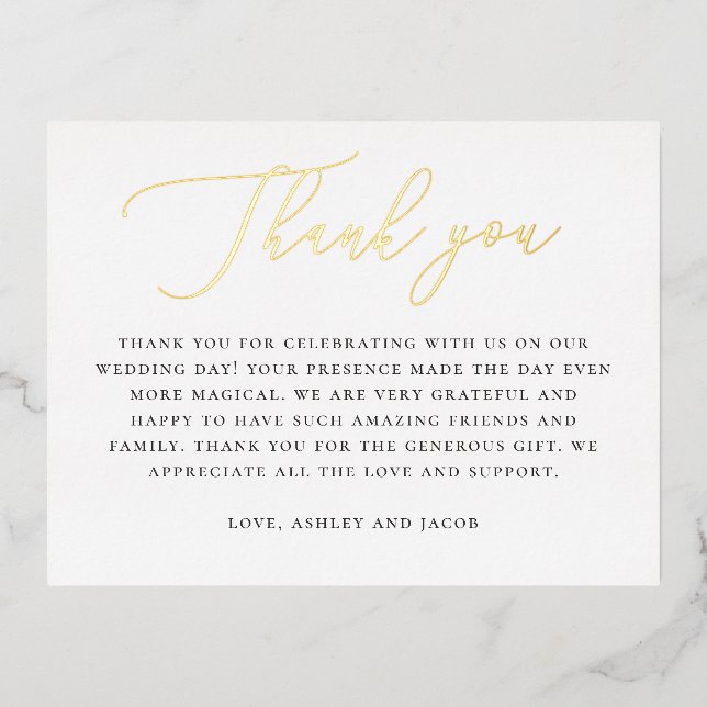 Elegant Gold Wedding Thank You | Minimalist Script Foil Holiday Postcard (Front)
