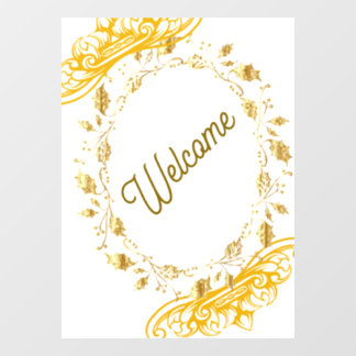 Elegant Gold Welcome Sign with Floral Frame