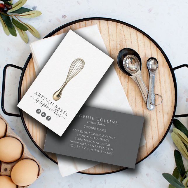 Elegant Gold Whisk Baker Bakery Pastry Chef Business Card (Creator Uploaded)