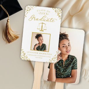 Elegant Gold White 1 Photo Law School Graduation Hand Fan